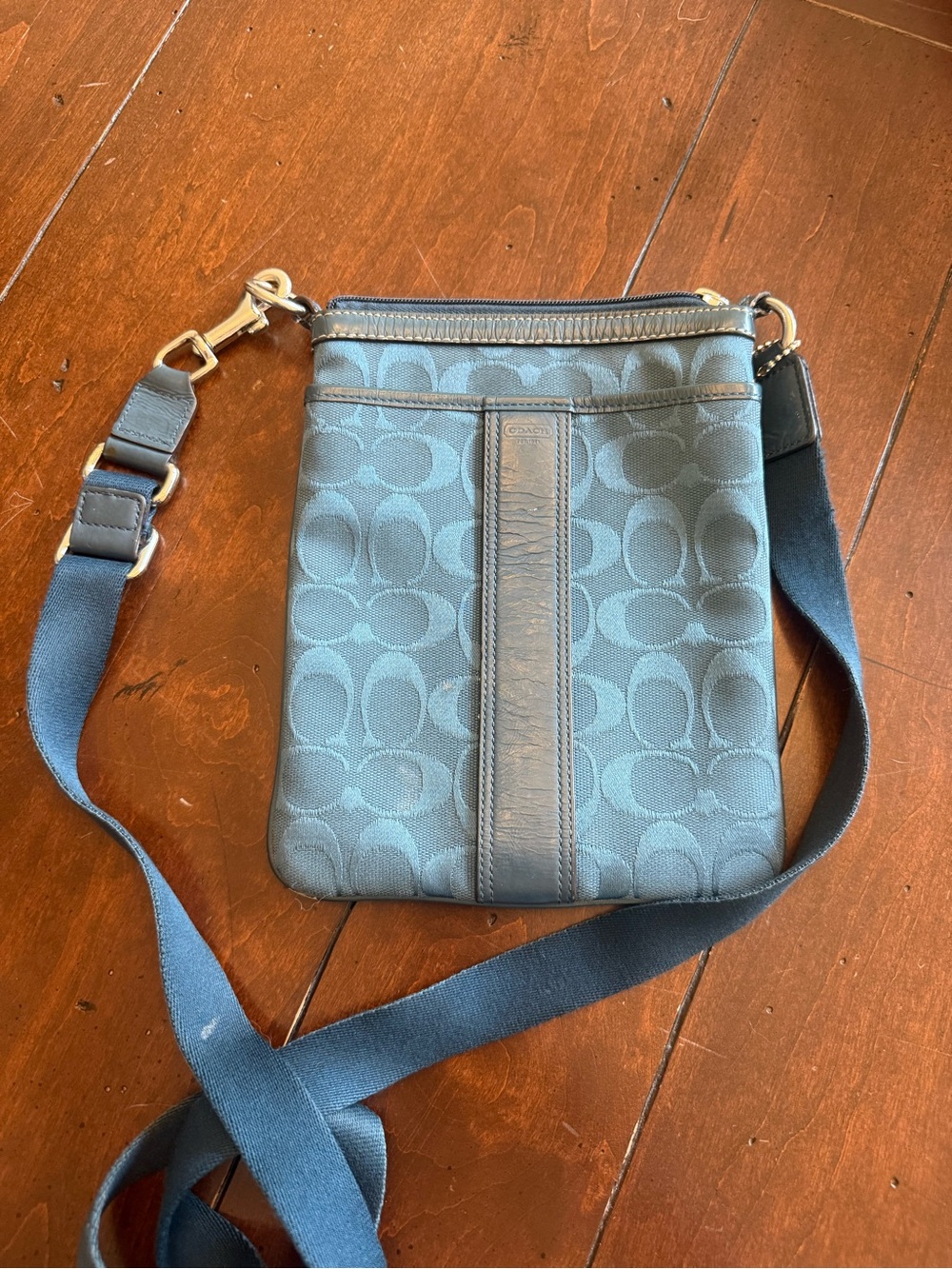 Coach Signature Dark Blue Monogram Messenger Bag USED